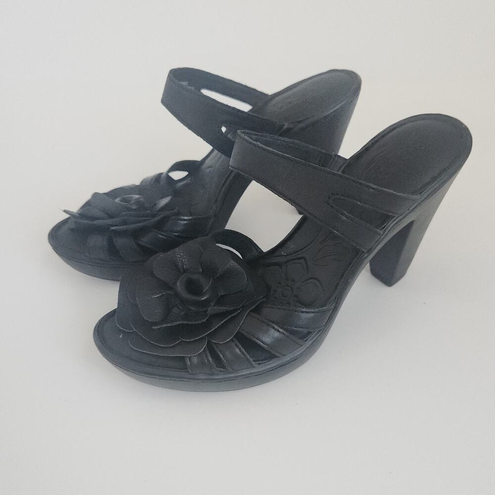 Born Flower Leather Sandals Black